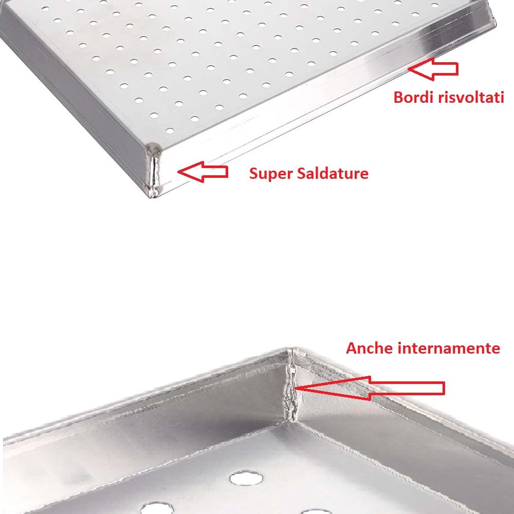 Set di 2 Teglie da forno rettangolare cm 45x35 H3 per Pizza pane dolci forata Professionale in Lega Alluminio 3003 con fori Bordi Ripiegati e Saldature Eccellenti Pasticcerie ristoranti Made in Italy