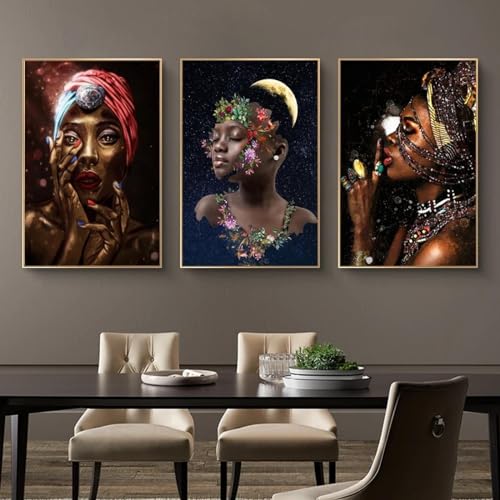 Toile d'art mural de femmes africaines KEBIA portrait 3 pièces 60x80 cm