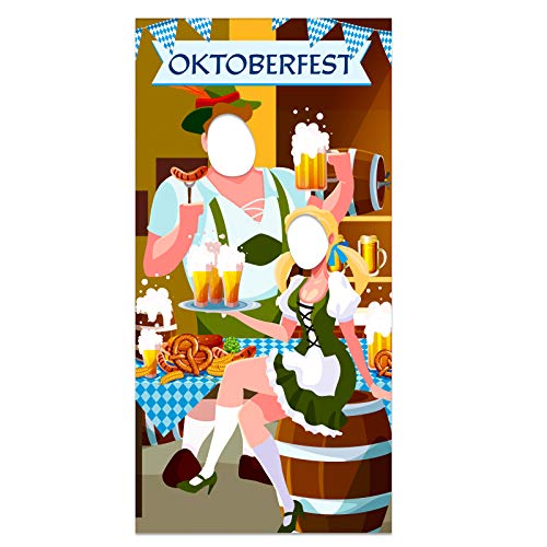 SICOHOME Oktoberfest Photo Door Banner Backdrop Props, 3x7 feet Oktoberfest Couple Photo Prop for Oktoberfest Party Decorations, Funny Oktoberfest Game Supplies