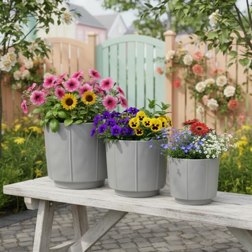 Image of Xtore Urban Ceramic Planter Set | Clean Minimal Plant Pots for Home, Office & Living Room Decor - (Set of 3, Grey, Planter ONLY)