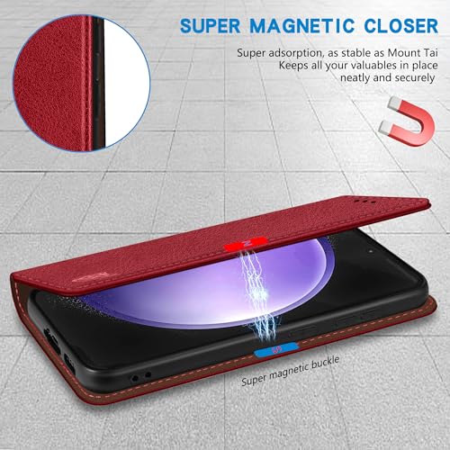Image of ZZXX for Galaxy S23 FE Wallet Case Strong Magnetic 6.4 inch,Red
