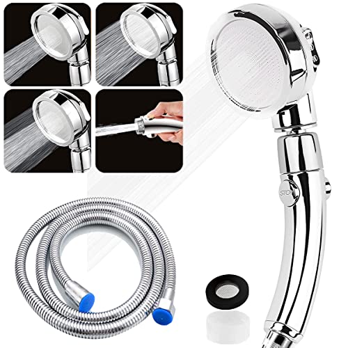 Duschkopf, 360° Wassersparender Duschkopf mit Schlauch 2M, Duschbrause mit 3 Strahlarten und Pausenschalter, Handbrause Hochdruck Duschkopf Druckerhöhend für Badinstallationen Baden & Spa, Chrom Cover