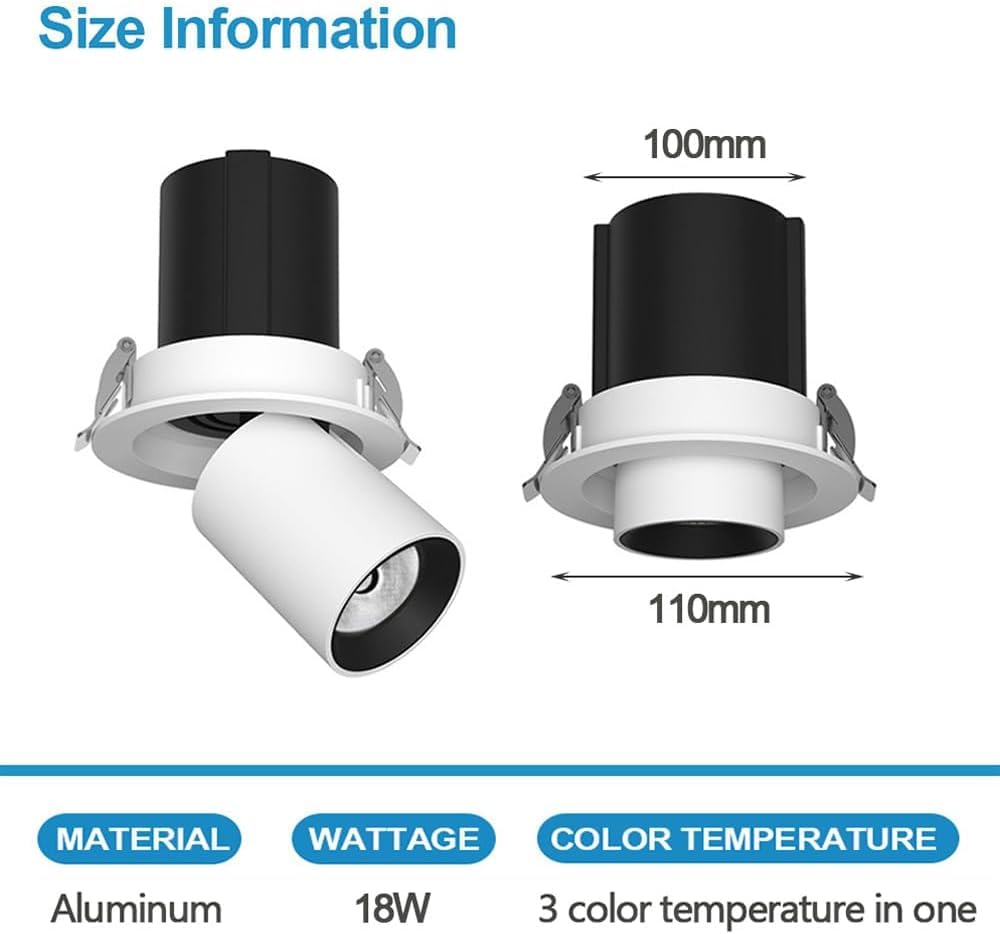 XBTGS Juego de 3 focos telescópicos, cardán de retroadaptación de globo ocular GHT Baffle, luces empotradas redondas de aluminio, regulables y ajustables para techo GHT,