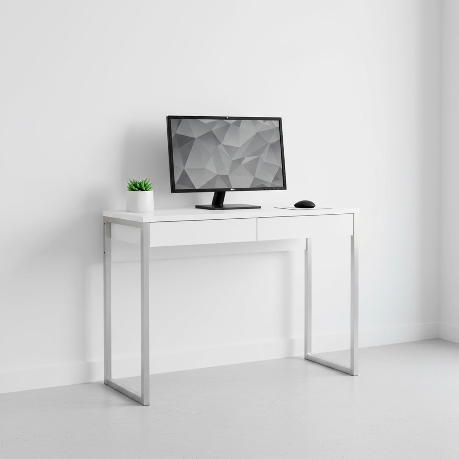 Arreditaly Scrivania Moderna Con 2 Cassetti Design Ribe Minimal Con Gambe In Acciaio Desk Salvaspazio Per Home Office Studio e Cameretta 101.6 × 40 × 76.5 cm Bianco Lucido