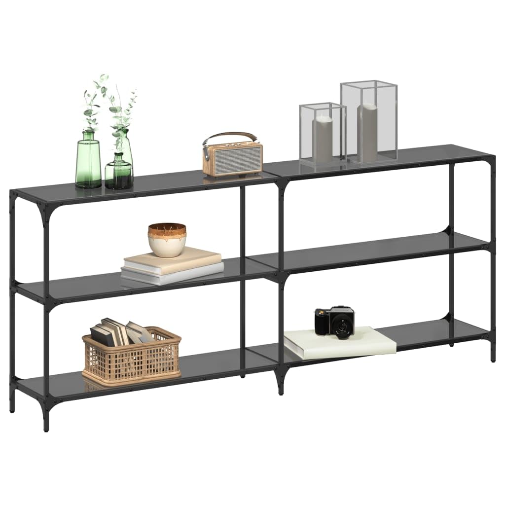 Konsolentisch Mit Glasplatte Schwarz 194,5x30x81 cm Stahl | Edelstahlgestell, Pflegeleicht, Schmutzabweisend, Modernes Design, Inklusive Wandhalterung