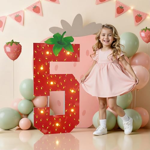 Número 5 iluminado de fresa de 3 pies para decoraciones de fiesta de cumpleaños en hogar