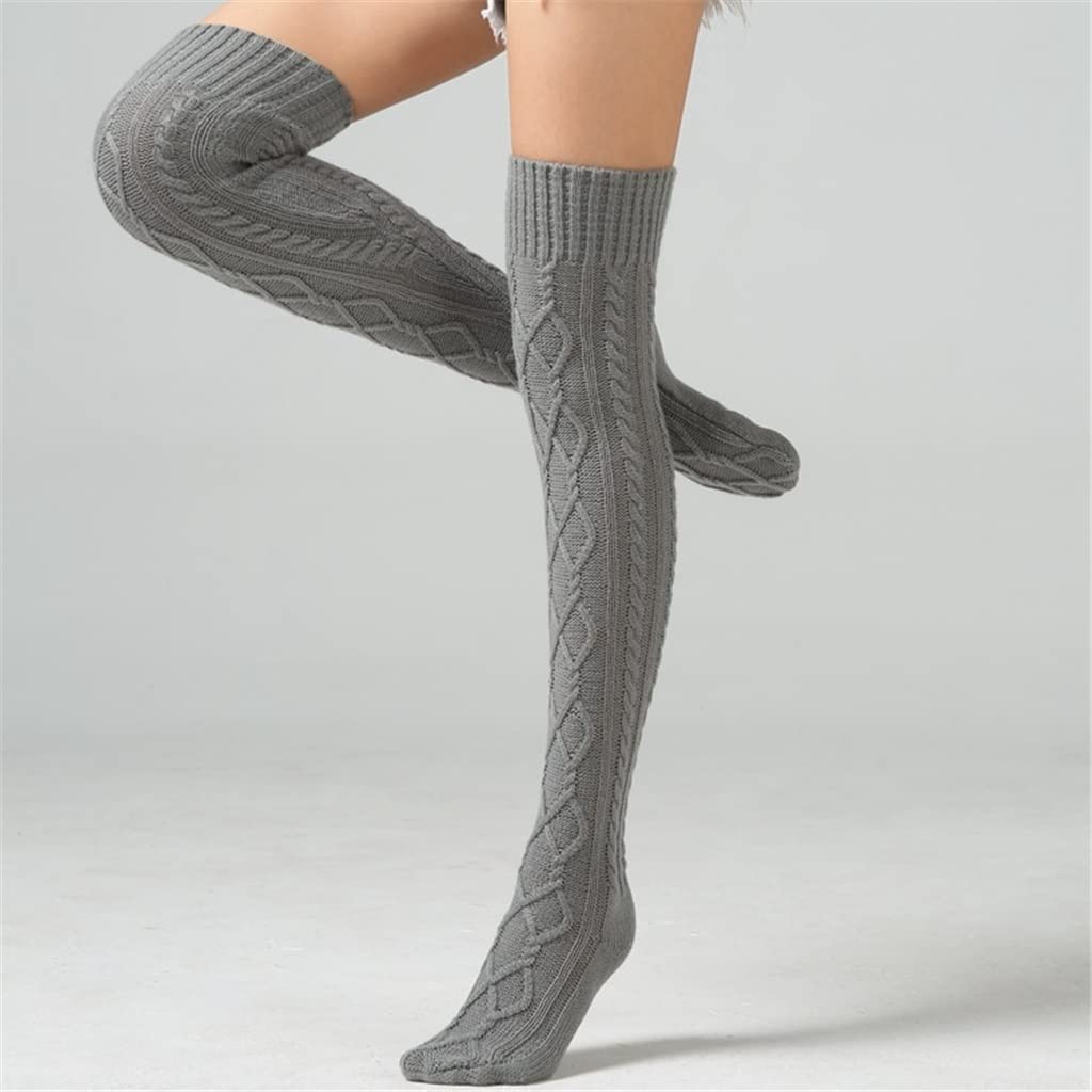 Pares Mujeres Invierno Tejido sobre La Rodilla Bota Larga Cálido Muslo Medias Altas Pantimedias Calentadores De Piernas (Color : A, Size : 75CM) (A 75CM)