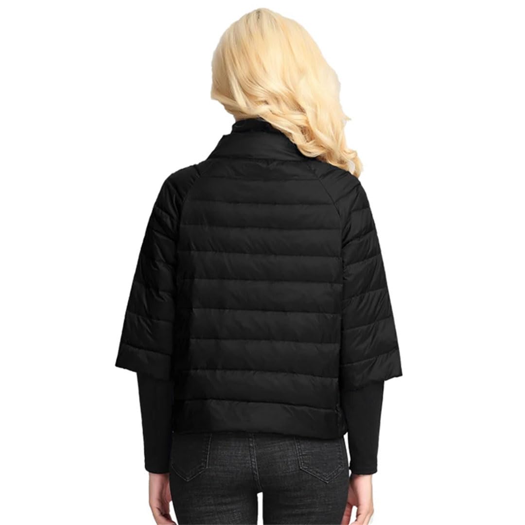 Piumino da donna leggero e corto, piumino sottile con colletto rialzato, nero, L, Nero , L