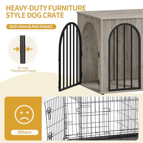 Hzuaneri Hundekäfig Möbel, 80cm Hundebox für Zuhause, 3 Türen, Bogentür, Moderne Hundebox Indoor für Hunde, Beistelltisch, Hundekäfig Hochbelastbar, 80 x 56 x 61 cm, Hell Elfenbein DFC85105B