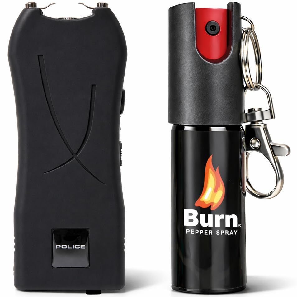 Police Stun Gun Burn Pepper Spray Combo Women Men Self Defense - 398 Black