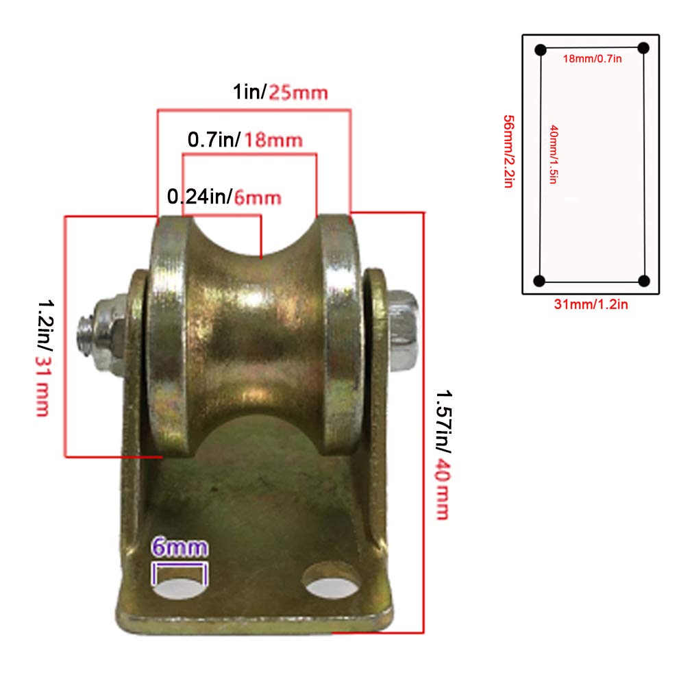 Rillenrad vom U-Typ, Schwerlast-Rigider aus farbigem Stahl mit Halterung, für umgekehrte Schiene, Rolltor, Industrie, Drahtseilschiene, Tragfähigkeit 200–1200 kg, 2 Stück (U-Typ 4 Zoll/100 mm)/V-Typ