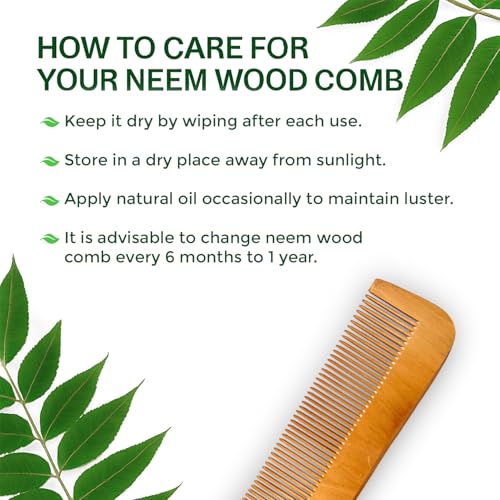 Image of COMBELLE Premium Neem Wood Comb - Eco-Friendly, Oil-Treated Anti-Hairfall & Frizz Control Comb for Men, Women, & Kids - Natural Wooden Comb for Healthy Hair, Dandruff Control, and Scalp Massage (NEEM COMB-4)