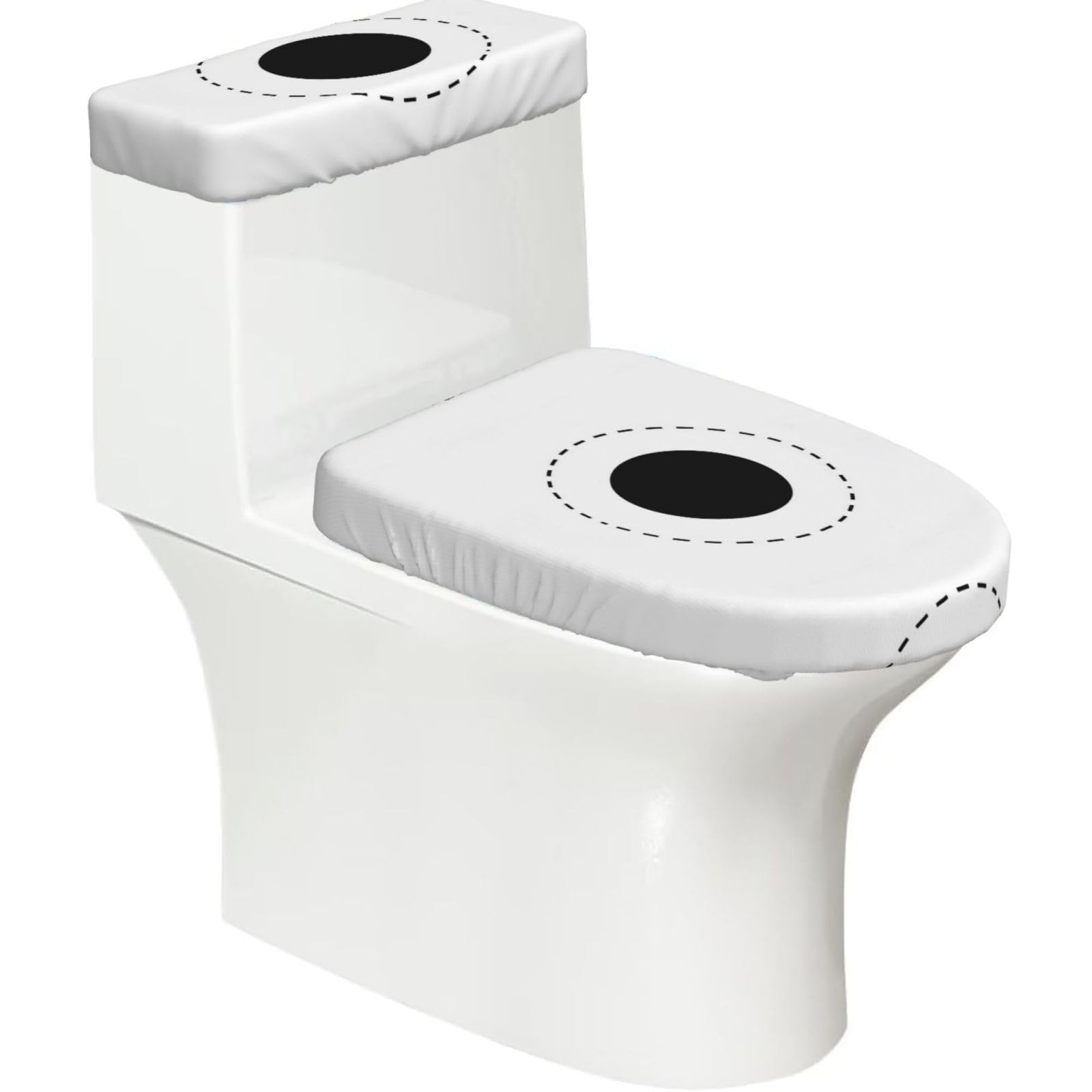 Cntdbu Black Dashed Circle Dot Elastic Toilet Cover Set Of 2-Stretchy Lid And Tank Covers For Bathroom, Soft Washable U Shape Toilet Decor