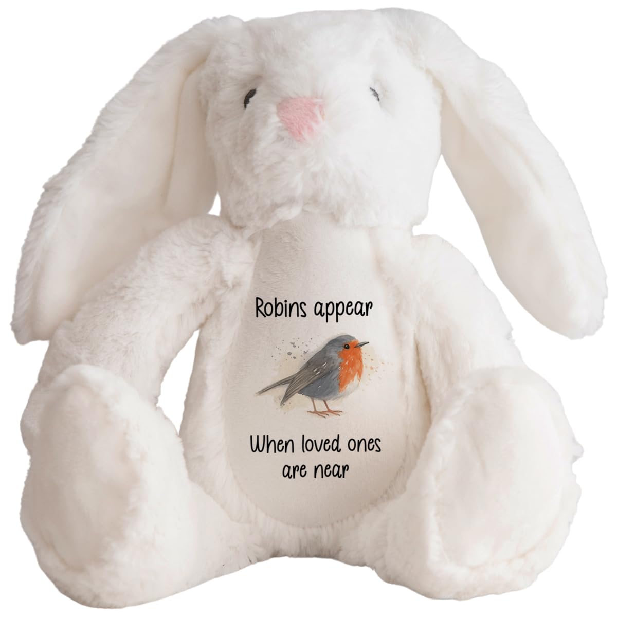 Personalised Bereavement Bunny Teddy Bear – Sympathy Gift for Grief and Loss – Customised Comfort Teddy for Someone Who Is Grieving – Thoughtful Gift for Bereavement Support (Robins, White)