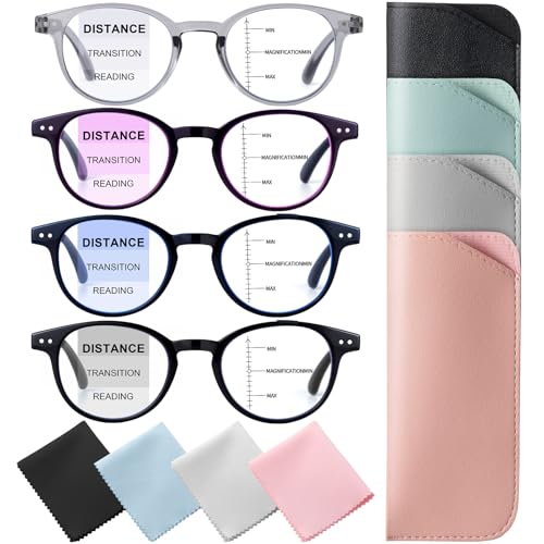 GGSTDDUP 4 Pack Progressive Multifocus Reading Glasses for Women, Men Blue Light Blocking Eyeglasses...