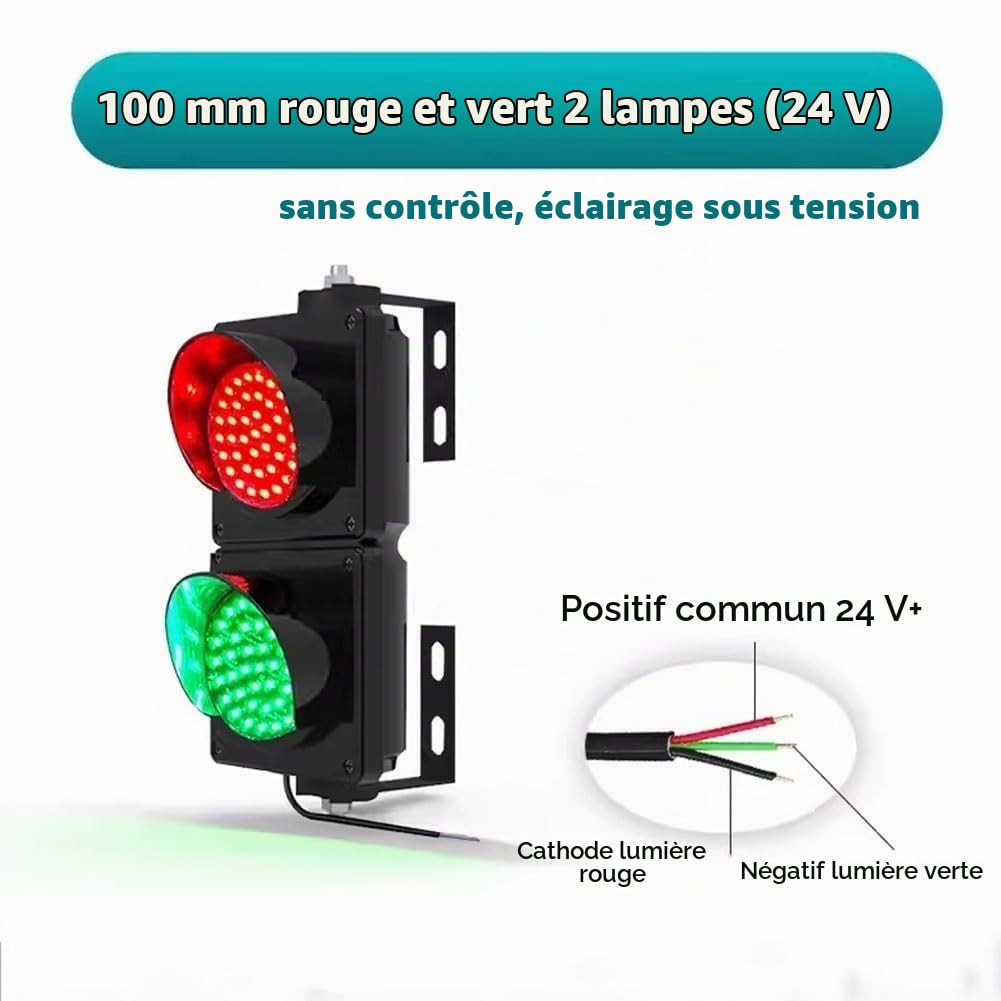 Feu De Signalisation À LED avec Télécommande, Feu De Signalisation Rouge Et Vert 2 en 1, Boîtier PC Noir, Étanche IP65 for L'extérieur, Adapté Aux Routes Et Aux Péages.(24V)