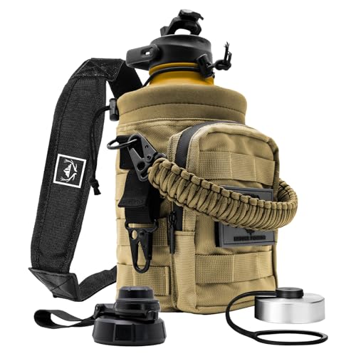 NATURE PIONEOR 64 oz Tactical Water Bottle with MOLLE Bottle Pouch & 3 Lids