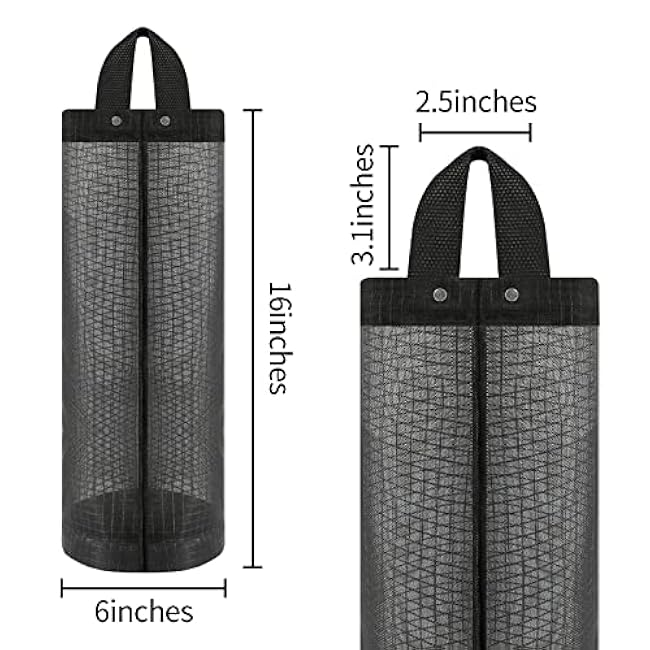 Moniko Plastic Bag Holder - 2 Pack Mesh Grocery Bag Dispenser, Foldable Washable Hanging Organizer for Kitchen (Black)