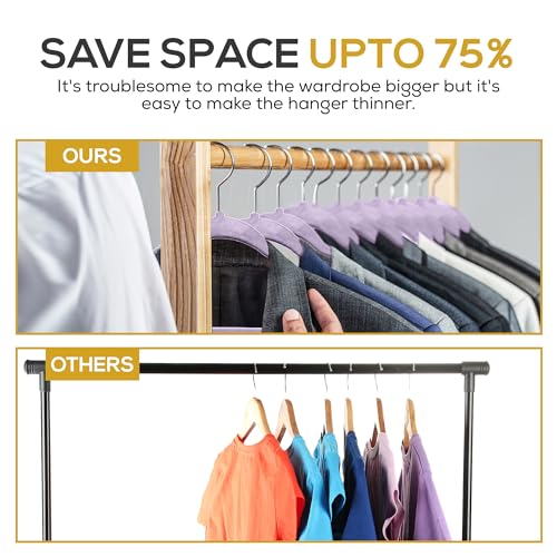 Image of Techzoo Premium Velvet Hangers 50 Pack Ultra Thin Non Slip Adult Felt Space Saving Suit Hanger for Closet Heavy Duty Coat Pants Jackets Dress Hangers 360 Swivel Hook Hold Upto 10 lbs Purple Hangers