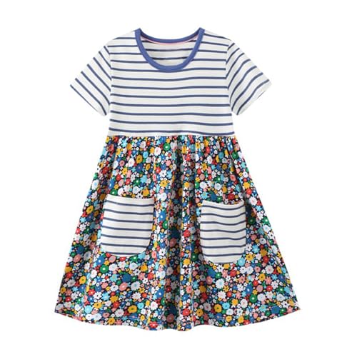 Image of HILEELANG Toddler Girl Cotton Casual Dress Summer Short Sleeve Basic Tunic Playwear Shirt Dresses