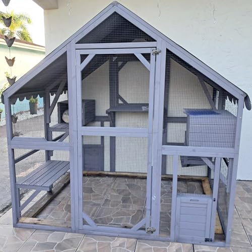 Image of Catio Outdoor Cat Enclosure Large Cat Houses for 5-6 Cats,Kitty House with Resting Box,Bridges,Walks,Waterproof Tarp Roof, 69.8 inch L x 55.1 inch W x 69.8 inch H