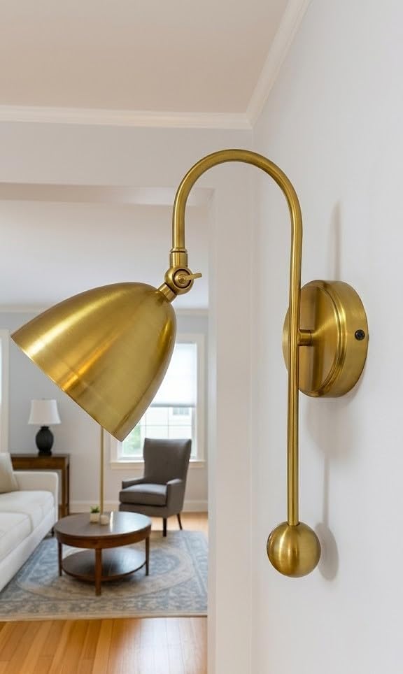 Image of Antique Gold Adjustable Wall Lamp | E27 Holder with Free LED Filament Bulb | Premium Metal Wall Lamp for Living Room, Bedroom & Study