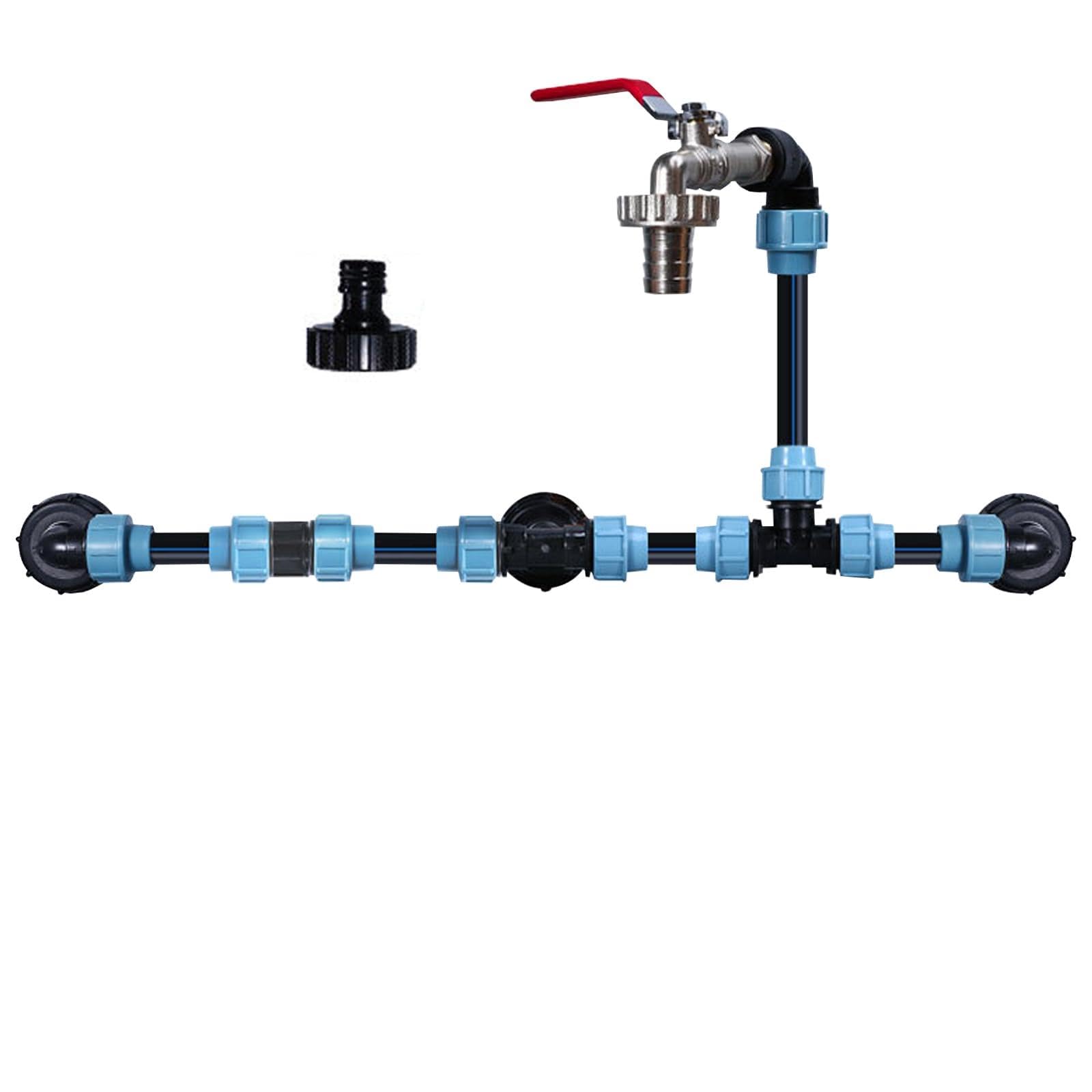 Set Conexión IBC 3 Tanques, Kit Conexión IBC En Paralelo, Para Depósitos 1000l Y Bidones De Lluvia Con Grifo Latón 3/4” Cuello Cisne, Válvula Cierre, Racores Manguera, Para Riego Jardín