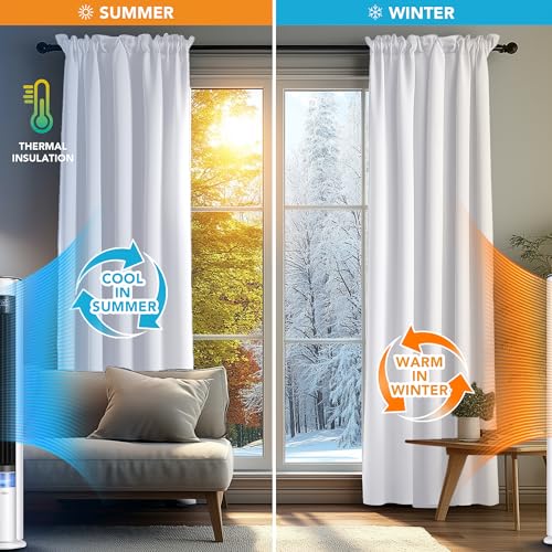 Image of Deconovo Rod Pocket Window Panels Thermal Insulated Blackout Curtains for Kids Room 38 x 63 Inch Greyish White 2 Curtain Panels