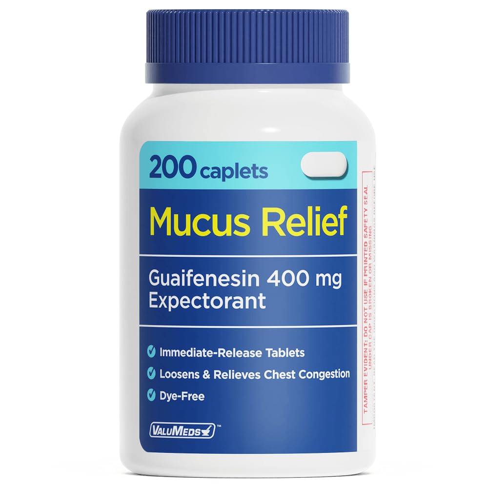 Mucus Relief Caplets Guaifenesin 400mg (200 Caplets) | Chest Congestion and Decongestant | Thins and Loosens Buildup | Fast Acting