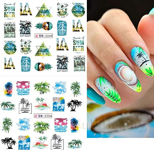 Summer Nail Art Sticker Palm Flower Nail Decal Colorful Palm Tree Beach Water Transfer Nail Sticker For Women Girls Nail Art Decoration Supplies Manicure Tips 12Sheets #TOP3