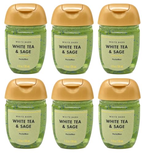 Bath and Body Works Classic and Seasonal Scents Pocketbac Hand Gel - Pack of 6-1 oz each (White Tea and Sage)