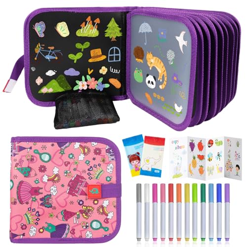 Bloco de desenho portátil apagável, quadro de escrita, mesa de desenho portátil para crianças, 18 páginas quadro de desenho de graffiti com 12 lápis de cor, aniversário e Natal presente para crianças