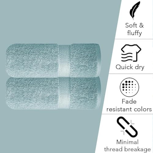 Image of Sulfar 100% Combed Cotton, Quick Drying Highly Absorbent Thick Bathroom Towels, Luxury Bath Towel Set (Pack of 2, 70 X 140 cm) - 600 GSM (Nile Blue)