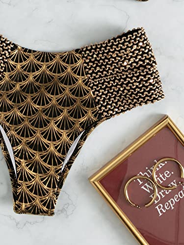 WDIRARA Women's Metallic Print Wide Strap Cheeky Bottom Push Up 2 Piece Set Bikini Swimsuit4