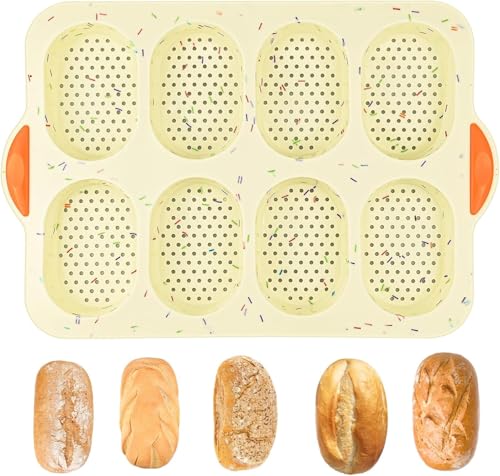 HSDLEWJ 8 Hohlräume Brötchenbackform, Antihaft Baguetteform Silikonformen für Backt French Bread, Breadstick, Brötchen, Brot in Weiß