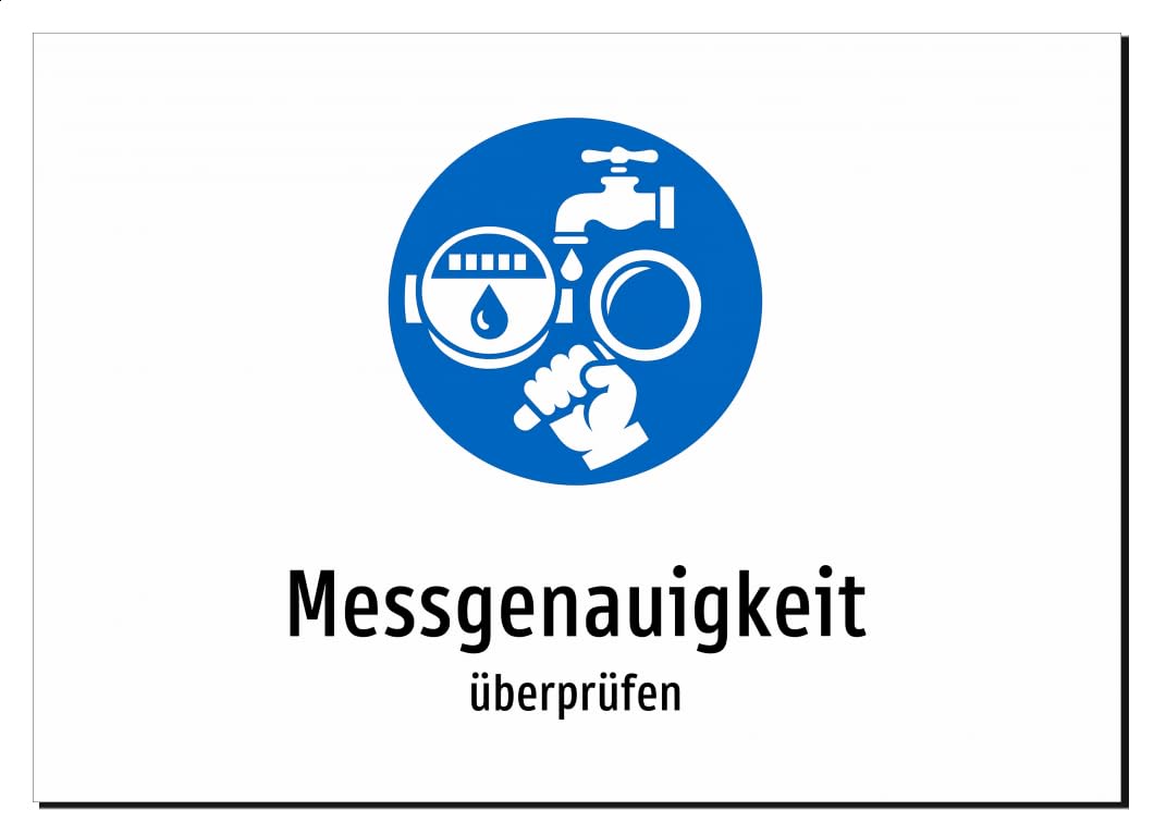 31185-DE-S-09 | Messgenauigkeit - überprüfen | Aluminiumschild A2, 594 x 420mm | mit Symbolgrafik und Text