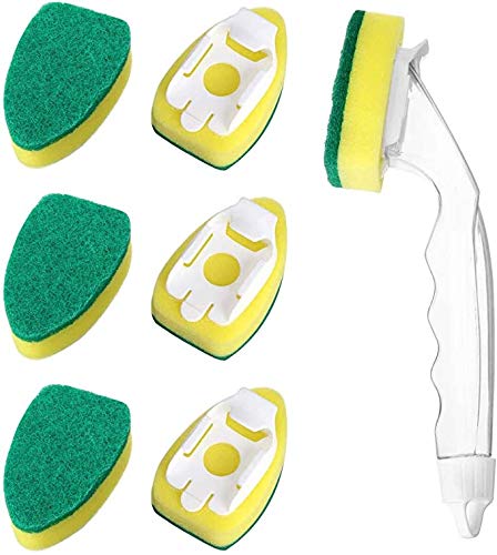 CHARMINER Dish Wand Dish Sponges with Handle, 1 Dish Wands and 7 Refill Replacement Heads Sink Cleaning Sponges, Scratch Washing Sponge Brush for Kitchen, Floors, Bathtubs, and Table