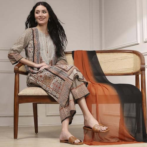 Image of BIBA Women's Cotton Kurta, Bottom, Dupatta