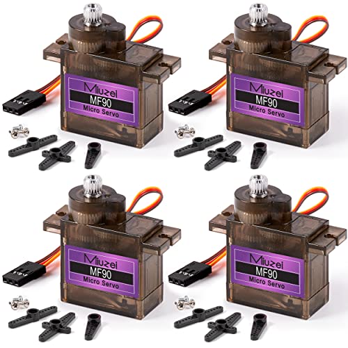 Miuzei Micro Servo Metal Gear 90 9G Rc Motor Lenkung für Arduino Set Hubschrauber Flugboot Auto 1/10 1/8 Roboter Starrflügel Hubschrauber DIY Modelle mit Servokabel Horn (4 Stück)