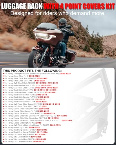 Image of Black Detachable Luggage Rack with 4 Point Covers Kit for Harley Touring, Street Glide, Road Glide, Electra Glide, Road King, Ultra Limited 2009-2025
