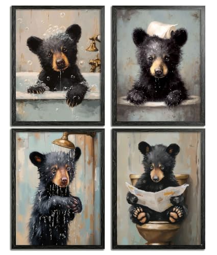 Image of Frimeeme Cute Set 4 Bear Bathroom Wall Art 8x10
