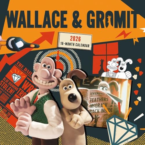 Carousel Calendars, Wallace and Gromit - Calendario de pared 2026, 12 x 12 pulgadas, calendario de 16 meses con encuadernación grapada