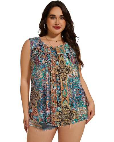 Image of Women Plus Size Tank Top Casual Summer Tops Loose Fit Sleeveless T Shirts Trendy Crewneck Tunic Tees 2026