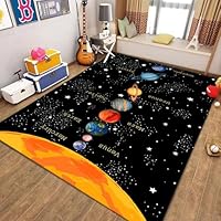 Space Area Rug, Rocket Satellite Universe Pattern Boys Room Decorative Rugs, Cute Astronaut Print Non-Slip Washable Carpet for Classroom Kindergarten Room Carpet