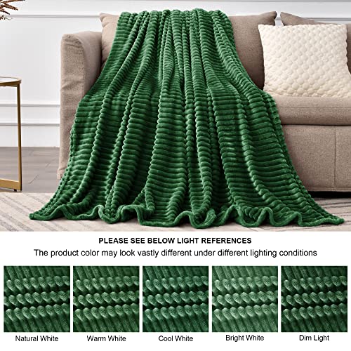 Image of BEDELITE Ribbed Jacquard Dark Green Blankets Queen Size for Bed, 90x90 Inch