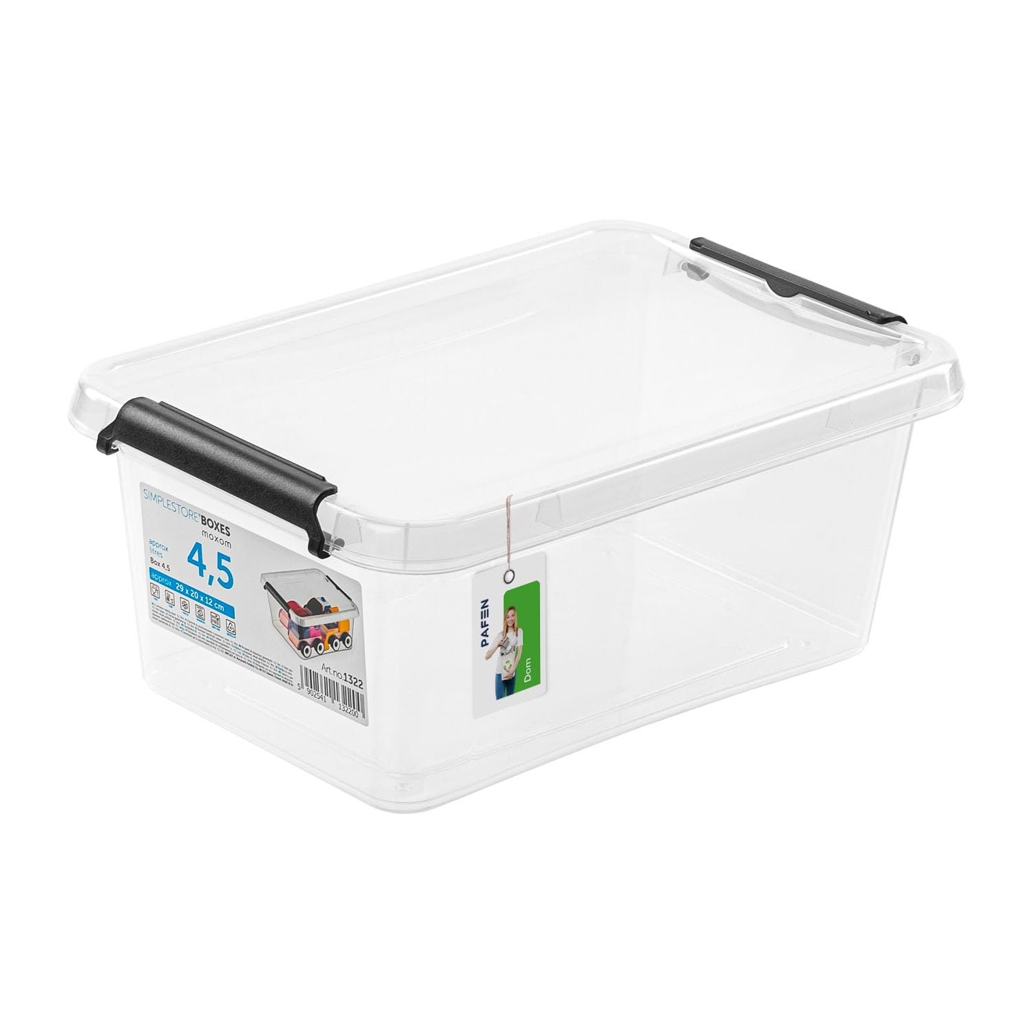 PAFEN 5x Pojemnik do Przechowywania z Pokrywą 4,5l - 29x20x12cm – Zestaw Przezroczyste Pudełka, z Tworzywa Sztucznego, do Sztaplowania, Zamykane na Zatrzask