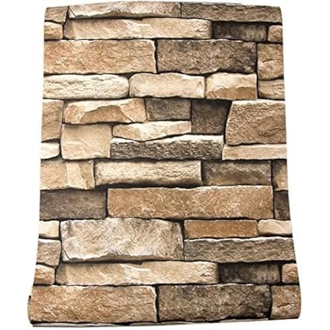 Rock Wallpaper 17.7” × 197” Stone Peel and Stick Wallpaper - Stone Self-Adhesive & Removable Wallpaper 3D Stone Paper for Backsplash Countertops Wall, Easy to Clean, Realistic Stone Textured Vinyl Cover