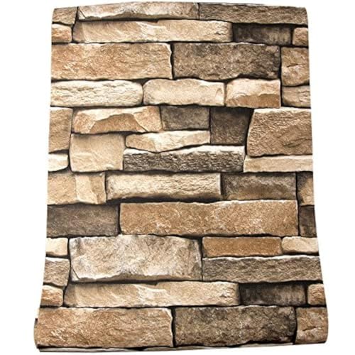 Papel pintado de piedra de 45 x 500,4 cm, papel pintado de piedra autoadhesivo y extraíble, papel de piedra 3D para encimeras de salpicaduras, fácil de limpiar, vinilo texturizado realista