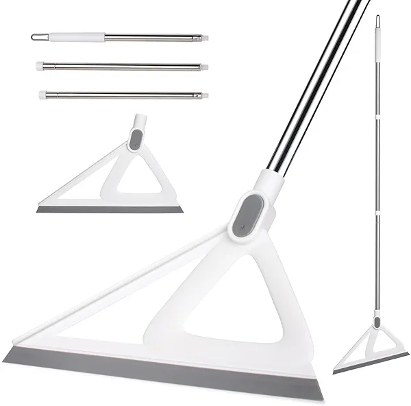 XXFLOWER Multifunction Silicone Broom，Squeegee Broom Sweeping Water and Pet Hair，Rubber Magic Broom Sweeper for Floor Bathroom Kitchen Shower，Rugs，Glass Windows（White）