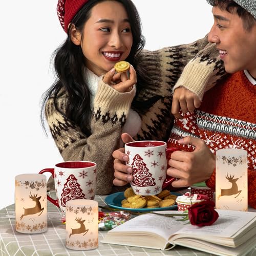Image of KunSween Christmas Flameless Candles with 6H Timer, 3 Pack LED Flickering Candles with Gold Deer Decals and Real Wax, Christmas Winter Decorations for Home Indoor Table Centerpieces